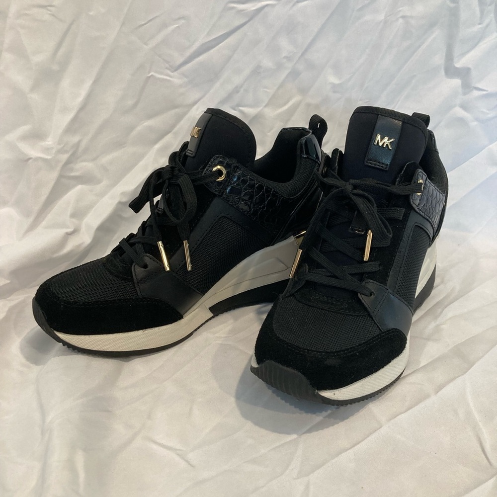 Like New-Michael Kors George Knit Trainer-Leather Sneakers